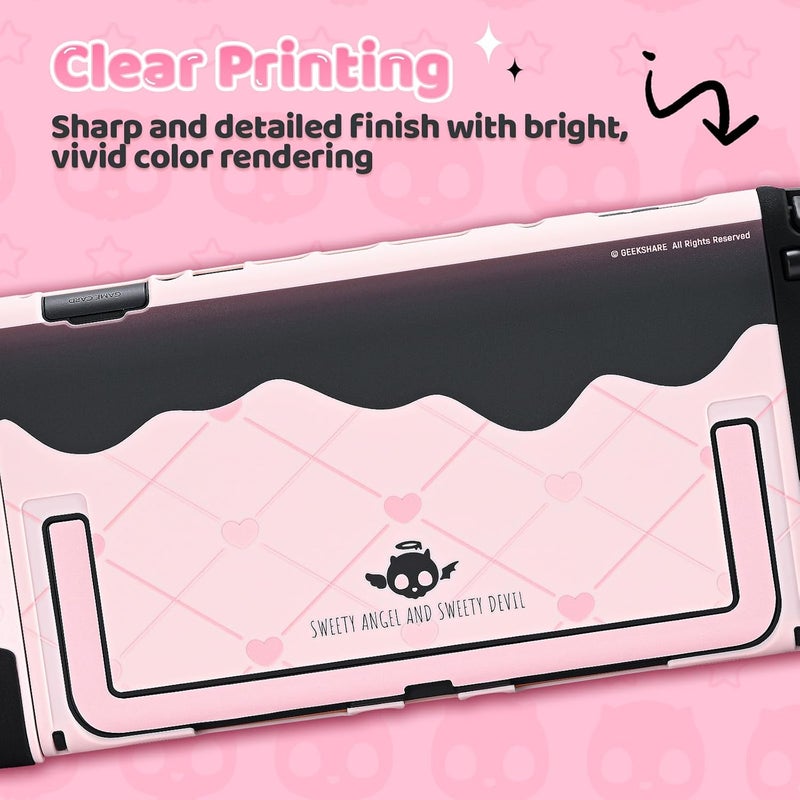 GEEKSHARE Protective Case Set Compatible with switch 2, PC Back Plate with Silicone Joysticks Covers, Includes 2 Thumb Grips, Waterproof Protection - Sweetheart Skull (Black & Pink) - Image 3